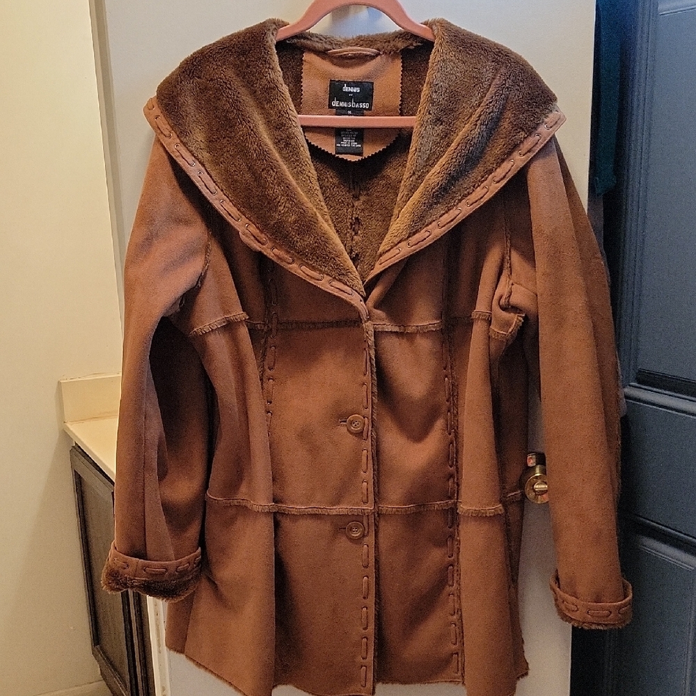 Dennis Basso faux suede shawl collar coat